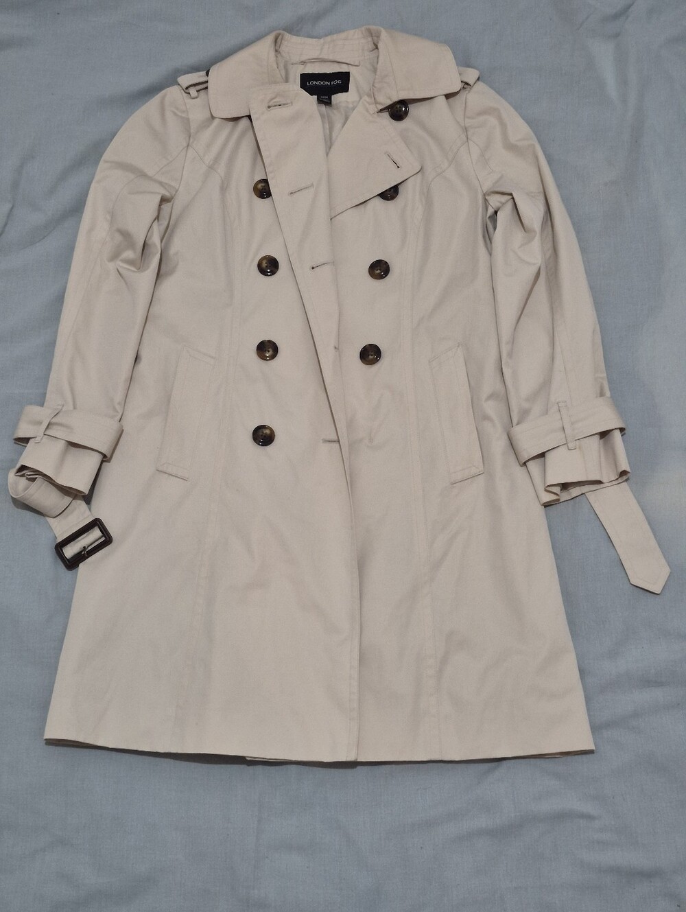 London Fog Women's Beige Double-Breasted Rain/Trench Coat